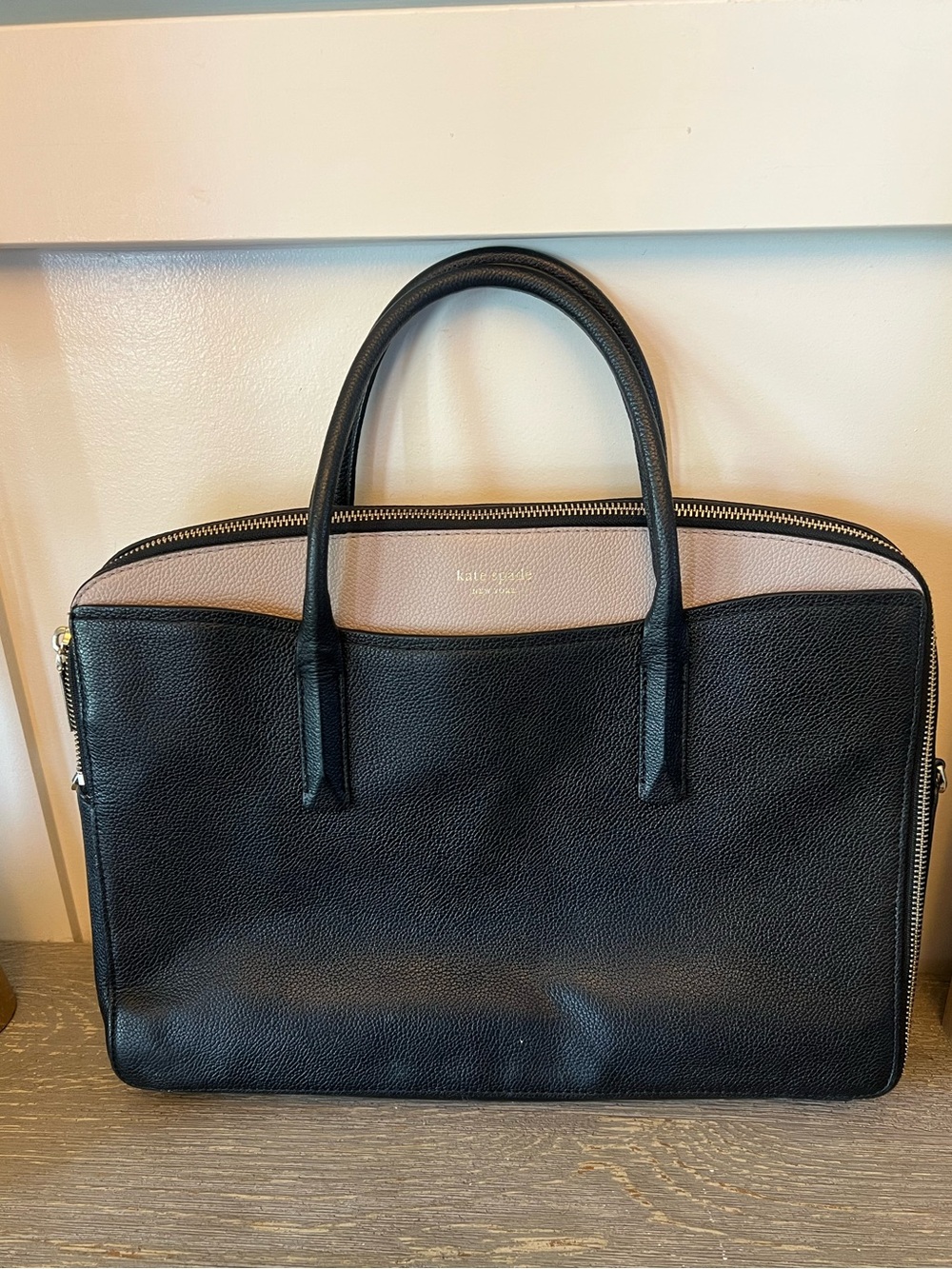 Kate Spade New York Margaux Pink Black Leather Laptop Case Bag